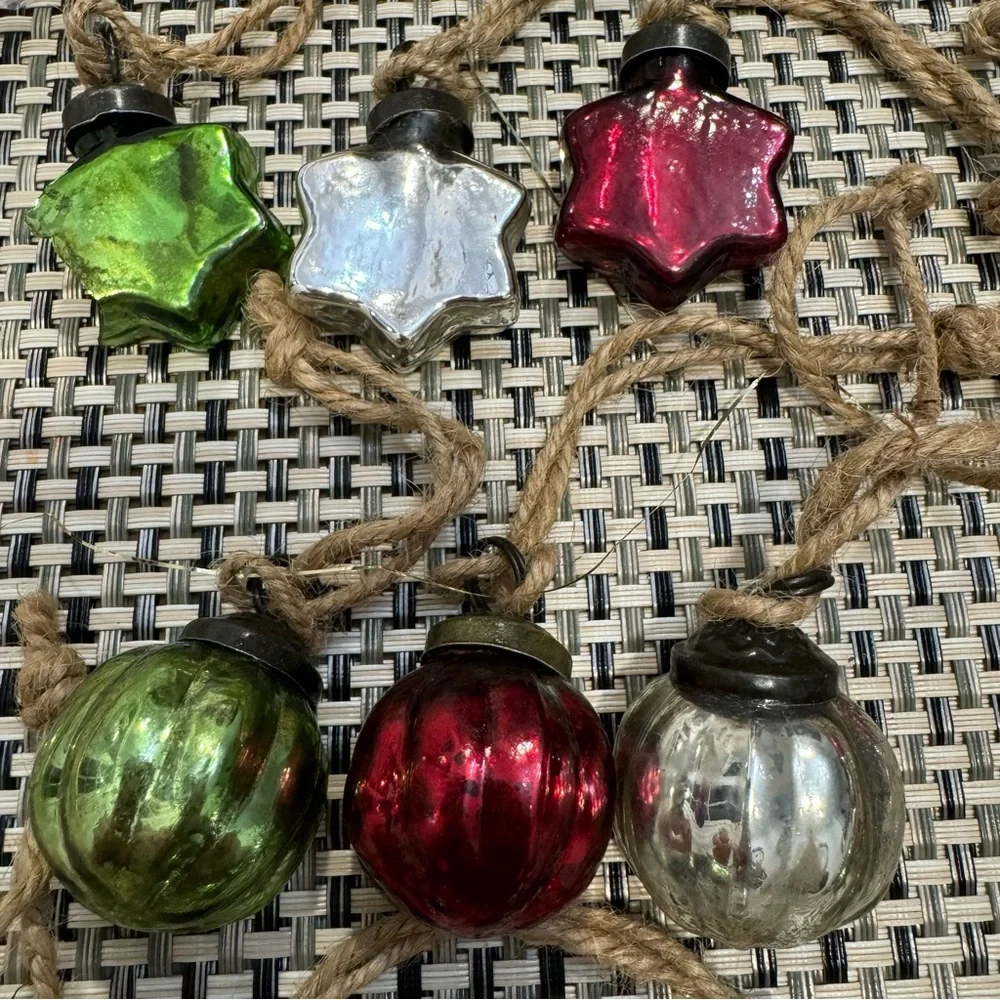 1Pottery Barn Mini Kugel Mercury Glass Asst Shapes/Colors 24 Ornaments 1.5-2